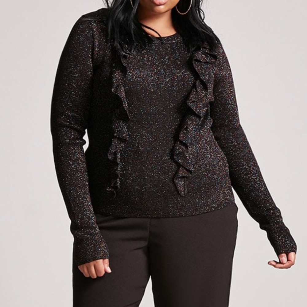 Ruffle Metallic Knit Sweater